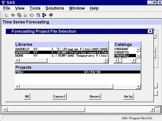 Forecasting Project File Selection Window