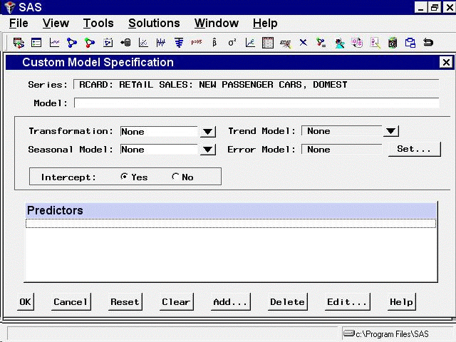 Custom Model Specification Window