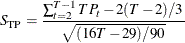 \[ S_{\mr{TP}}=\frac{\sum _{t=2}^{T-1}{TP_ t}-2(T-2)/3}{\sqrt {(16T-29)/90}} \]