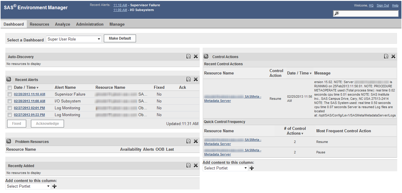 example dashboard