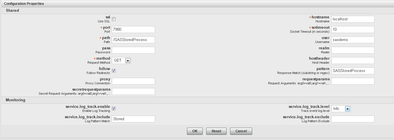 stored process service configuration