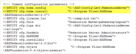 SAS Federation Server Configuration Parameters