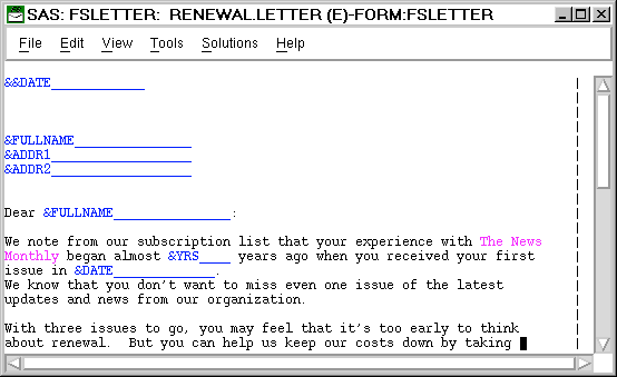 [FSLETTER Document Containing Fields]