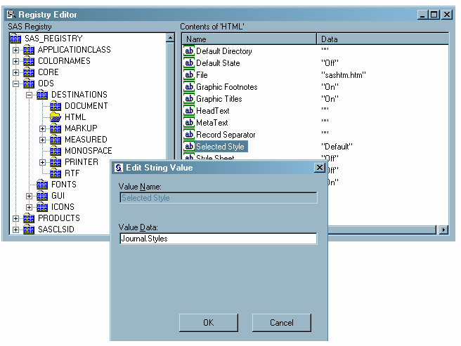 [SAS Registry Showing Selected Style Setting]