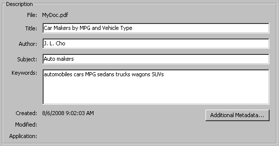 [Description tab of the Acrobat Document Properties dialog box]