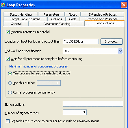 loop properties dialog box