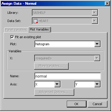 Assign Data dialog box, variables for the simple graph