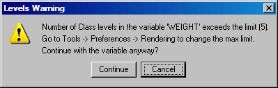 Levels Warning dialog box