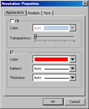 Annotation Properties dialog box, oval
