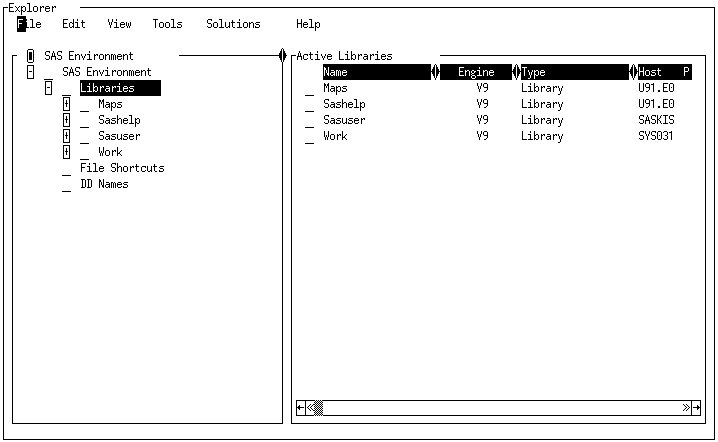 [Tree View (left) and List View (right) in SAS Explorer Window]