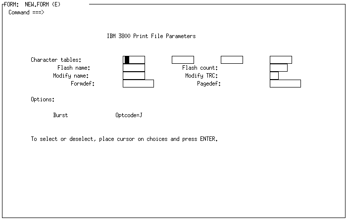 [IBM 3800 Print-File Parameter Frame]