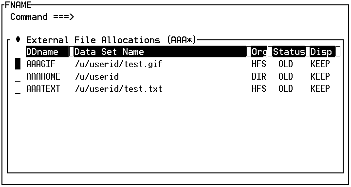 FNAME Window with USS Pathnames