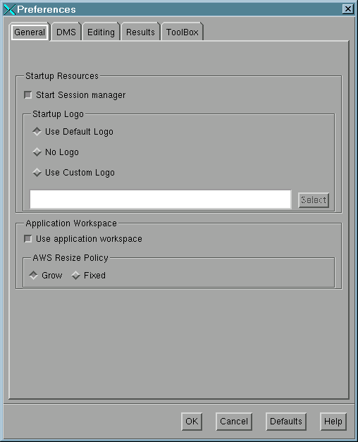 [General Tab in Preference Dialog Box]