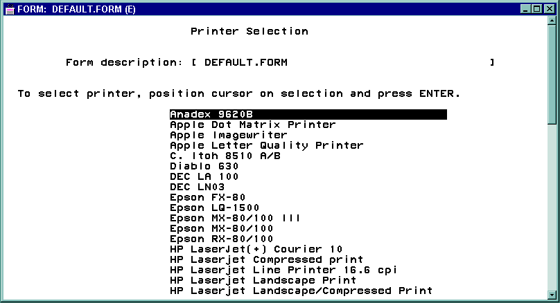 [The Printer Selection Frame]