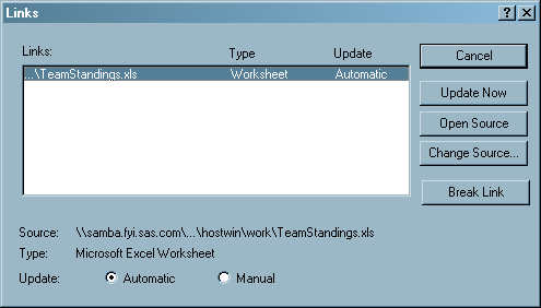 [The Links dialog box]