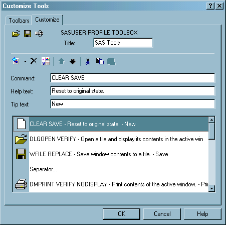 The Customize Tools dialog box