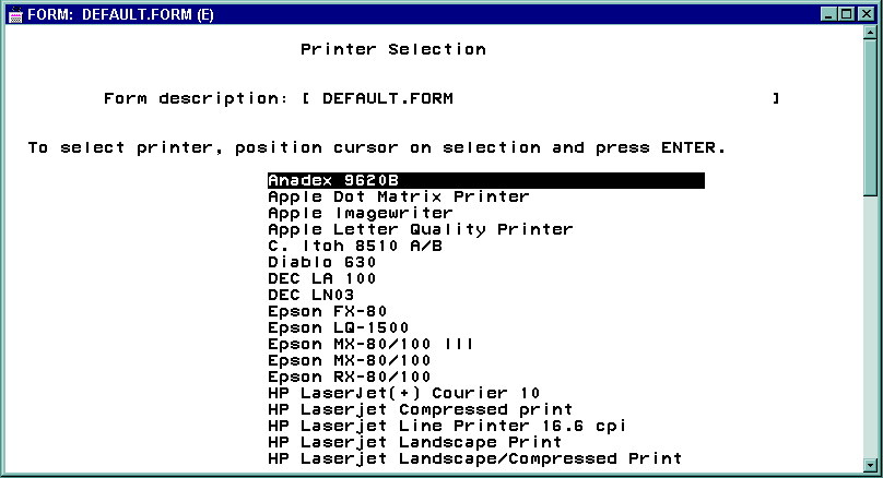 The Printer Selection Frame