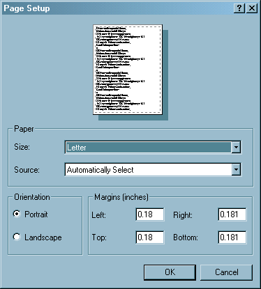 The Page Setup dialog box