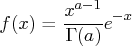 f(x) = \frac{x^{a-1}}{\gamma(a)}e^{-x} 