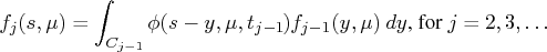 f_j(s,\mu) = \int_{c_{j-1}} \phi(s-y,\mu,t_{j-1})    f_{j-1}(y,\mu)  dy {, for } j = 2,3, ...  