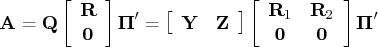 {a}= {q}[ {{r}}\ 0    ] {{{{\pi}}}}^'    = [ {y}& {z}   ]    [ {{r}}_1 & {{r}}_2 \    0 & 0    ] {{{{\pi}}}}^'    