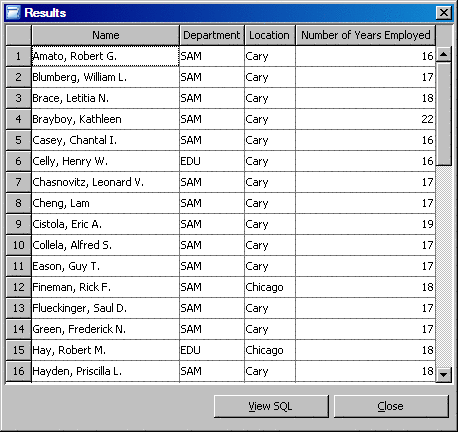 Results dialog box