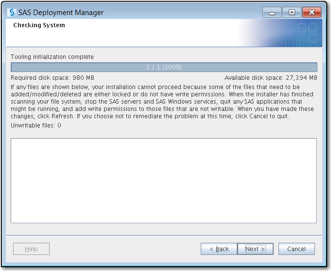 The SAS Deployment Manager checks your system.
