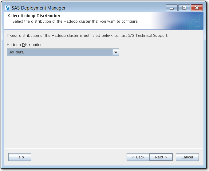 Select the distribution of the Hadoop cluster that you want to configure.
