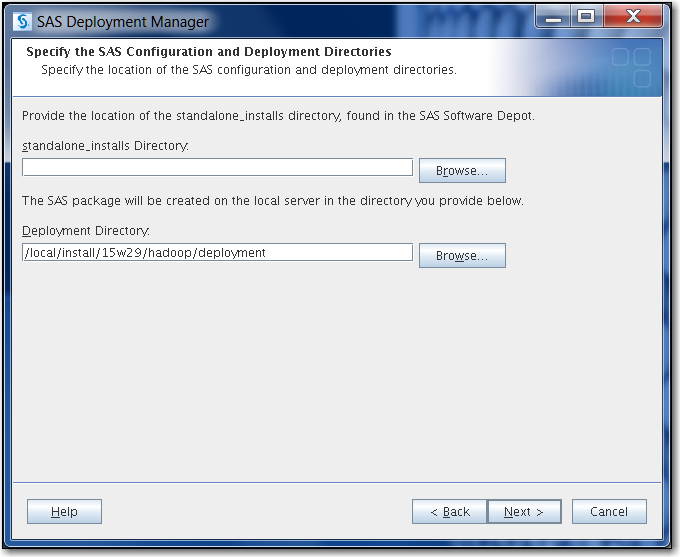 Specify the location of your SAS configuration and deployment directories.