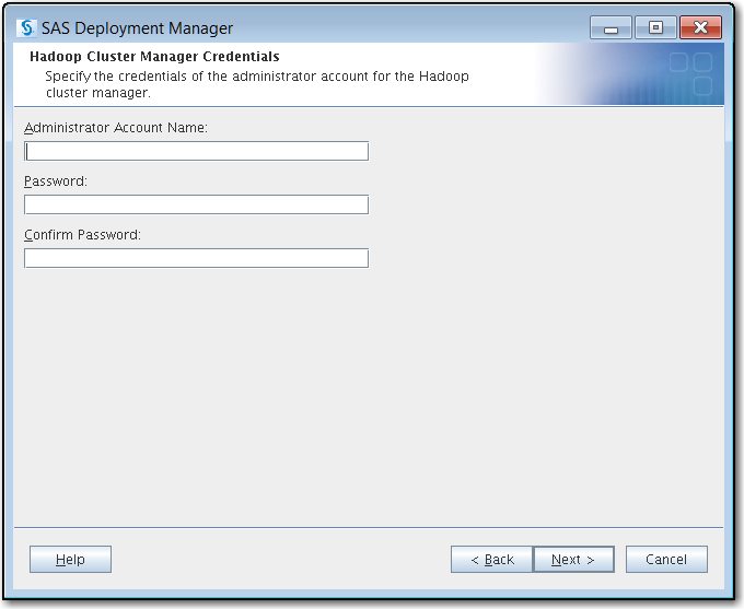 Specify the administrator account name and credentials for your Hadoop cluster manager.