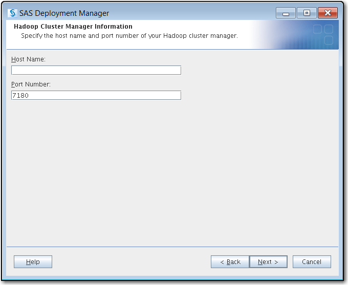 Specify the host name and port number of your Hadoop cluster manager.