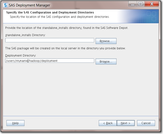 Specify the location of your SAS configuration and deployment directories.