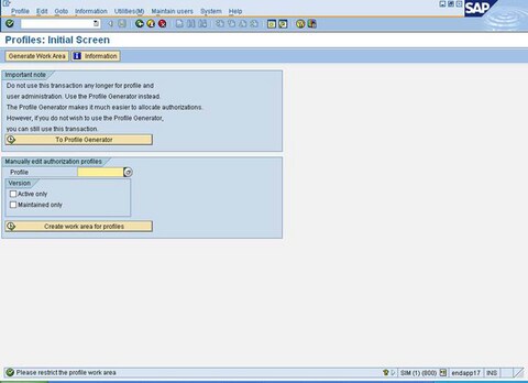 Profiles: Initial Screen Window