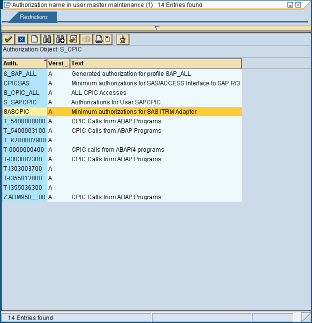 Restrictions Window Selecting SASCPIC
