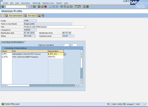 Maintain Profile Window