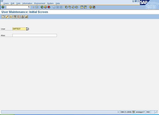 User Maintenance: Initial Screen Window