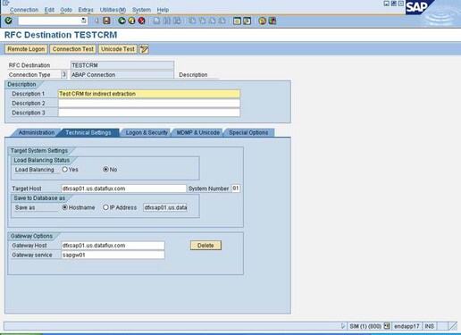RFC Destination TESTCRM window