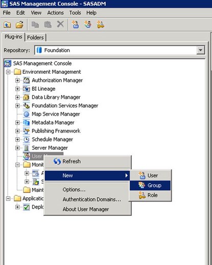 SAS Management Console User Manager
