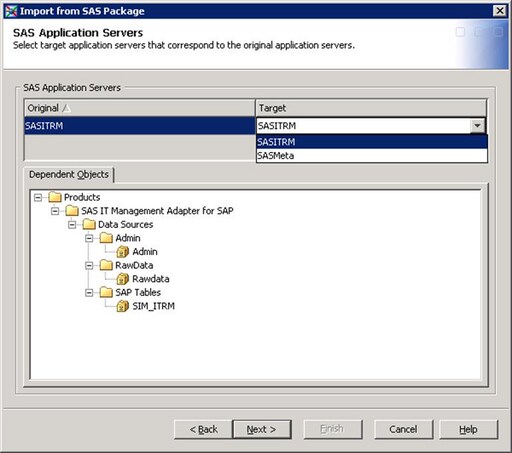 SAS Application Servers Window
