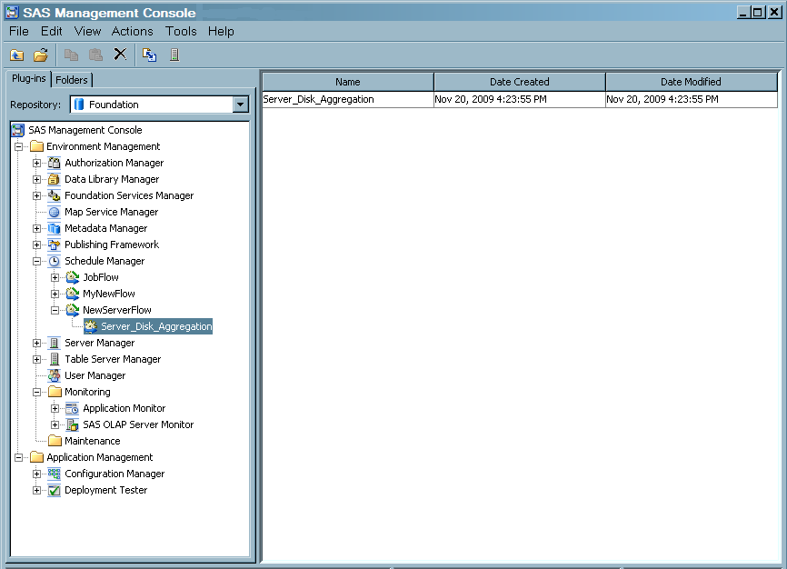 SAS Management Console Window Showing Scheduled Job Flow