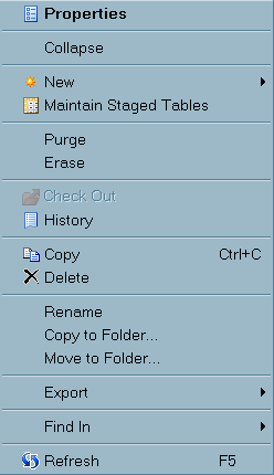 Actions available by right-clicking an IT data mart object