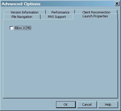 Launch Properties Tab of the Advanced Options Dialog Box