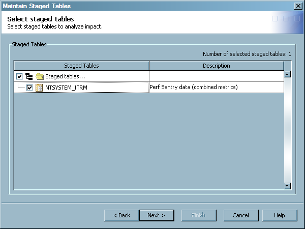 Maintain Staged Tables Wizard: Select Staged Tables