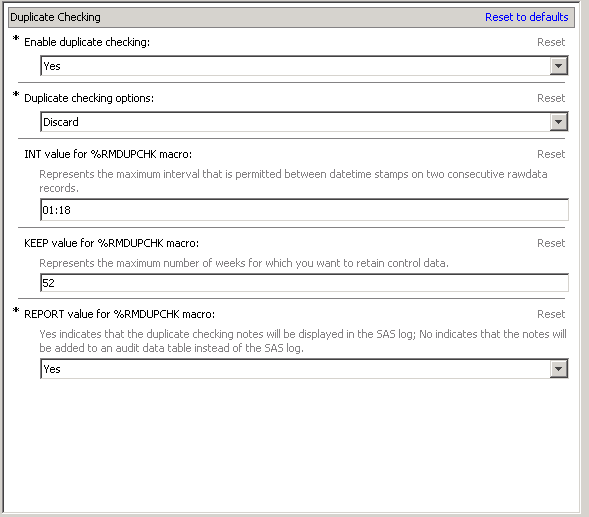 Duplicate Checking Parameters Page