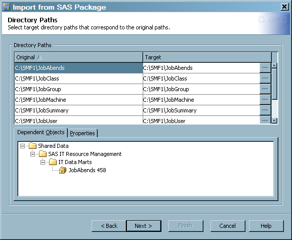 Select Target Directory Paths for IT Data Mart Objects