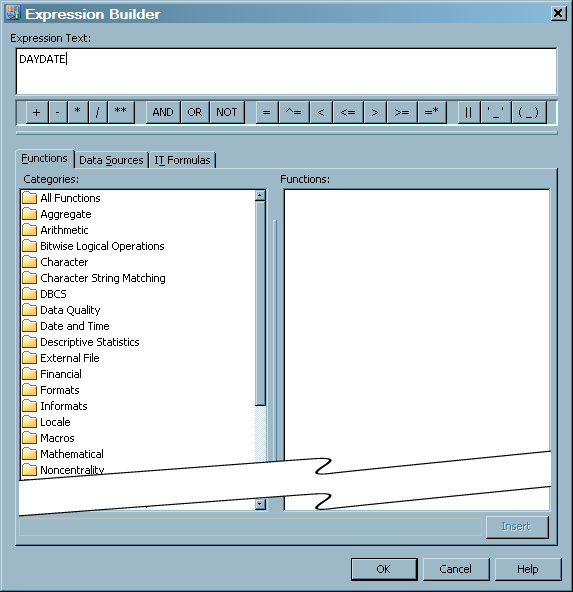 Functions Tab of the Expression Builder Window