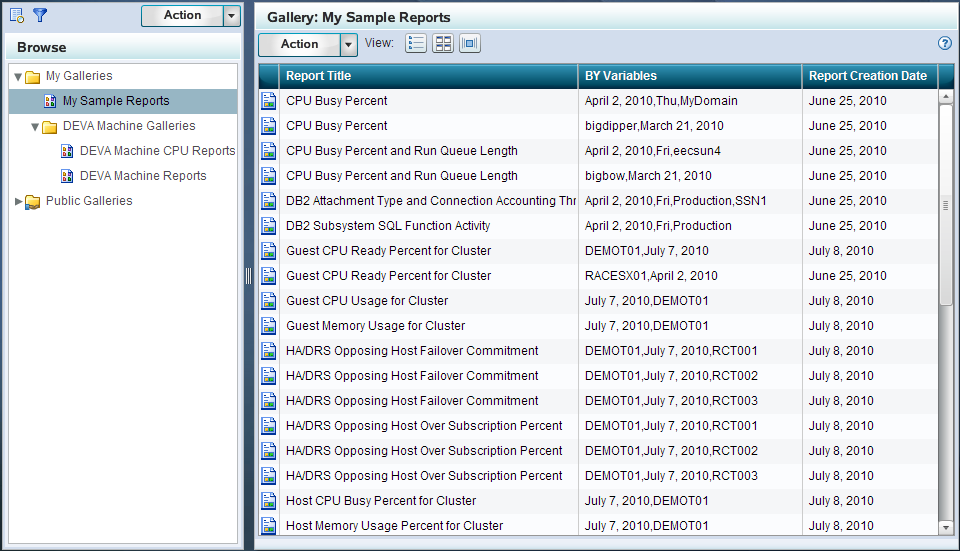 My Sample Reports Gallery in the Browse and Gallery Panes