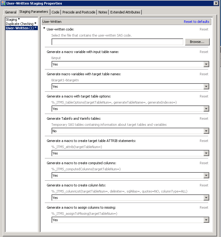 User-Written Parameters of the Staging Parameters Tab