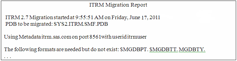ITRM Migration Report showing missing formats