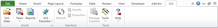 SAS Tab Functionality in the Microsoft Excel Ribbon